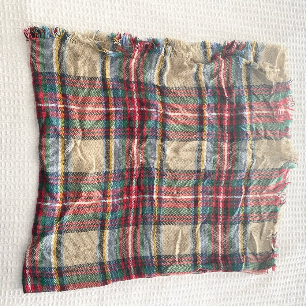 Multicolor tan plaid blanket scarf